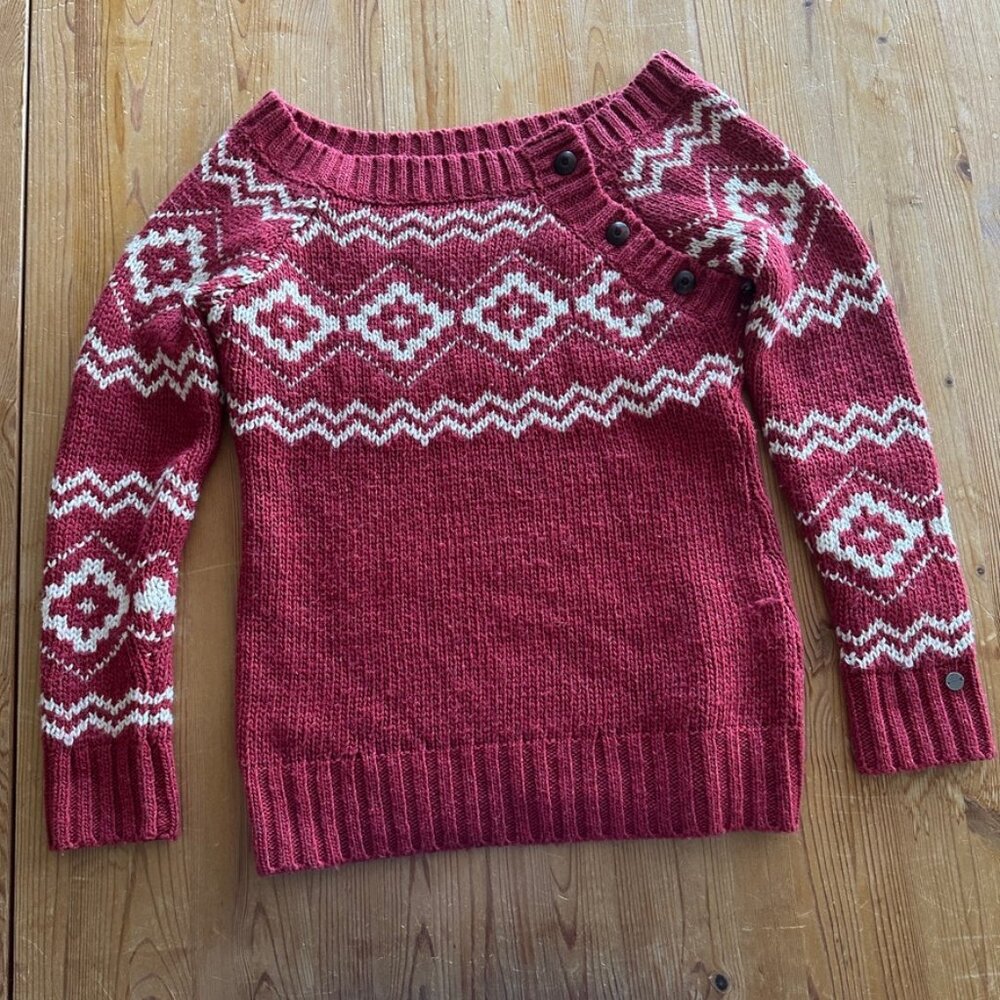 Lole Women's Off Shoulder Burgundy & White Medium Sweater